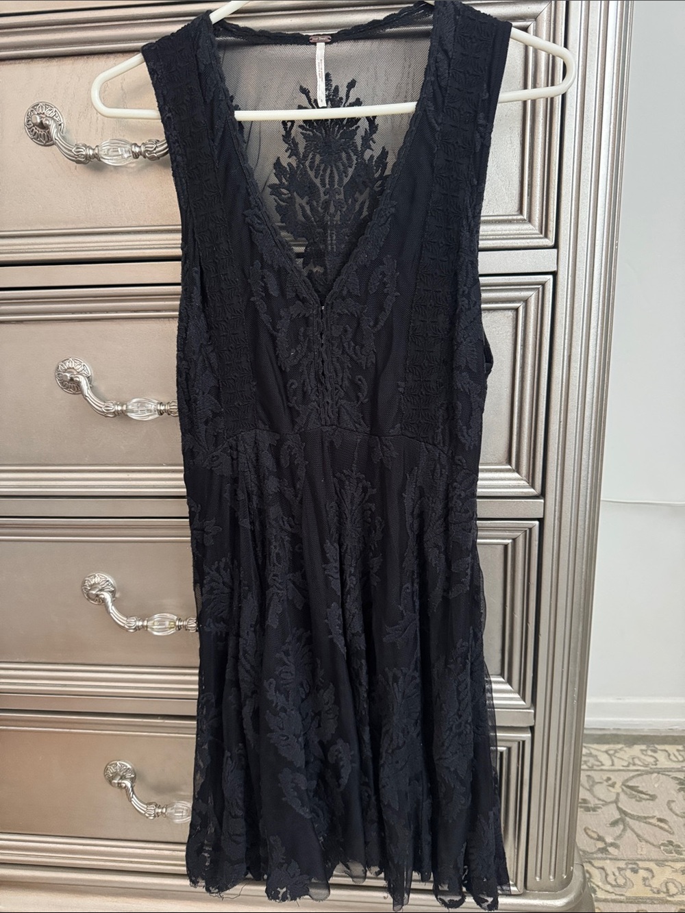 Free People Black Lace V-Neck Overlay Dress
